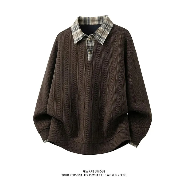 Herren Lagenlook-Pullover mit integriertem Karohemdkragen Nord Taschen