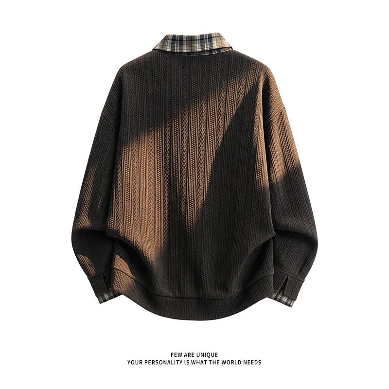 Herren Lagenlook-Pullover mit integriertem Karohemdkragen Nord Taschen