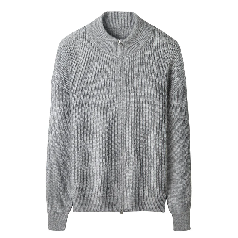 Herren Kuscheliger Zip-Pullover aus Mohair-Mix mit feiner Rippstruktur und Stehkragen Nord Taschen