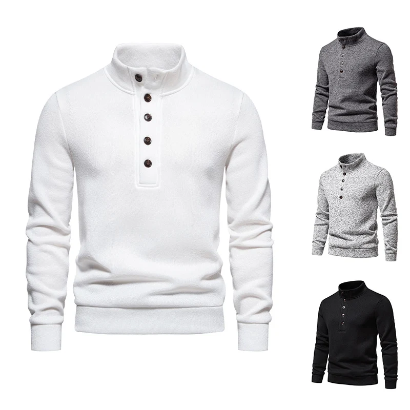 Herren Komfortabler Feinstrick-Pullover mit Knopfleiste und Stehkragen Nord Taschen