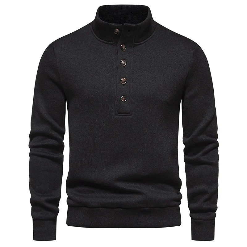Herren Komfortabler Feinstrick-Pullover mit Knopfleiste und Stehkragen Nord Taschen