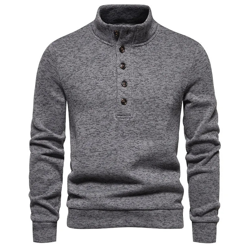 Herren Komfortabler Feinstrick-Pullover mit Knopfleiste und Stehkragen Nord Taschen