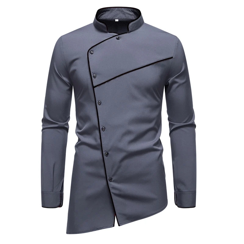 Herren Kochjacke- und Hose-Set aus pflegeleichtem Mikrofaser mit asymmetrischer Knopfleiste und schwarzer Paspelierung Nord Taschen