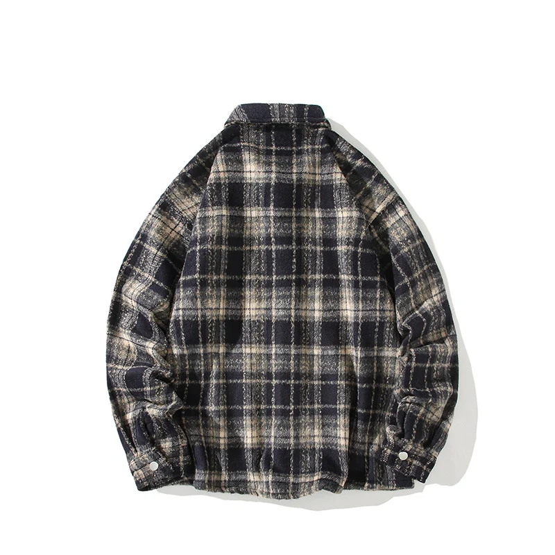 Herren Kariertes Flanell-Overshirt mit Druckknopffront und geradem Schnitt Nord Taschen