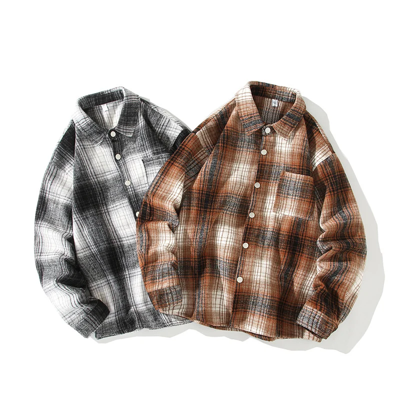 Herren Karierte Overshirt-Hemdjacke aus gebürstetem Baumwollmix mit Brusttasche Nord Taschen