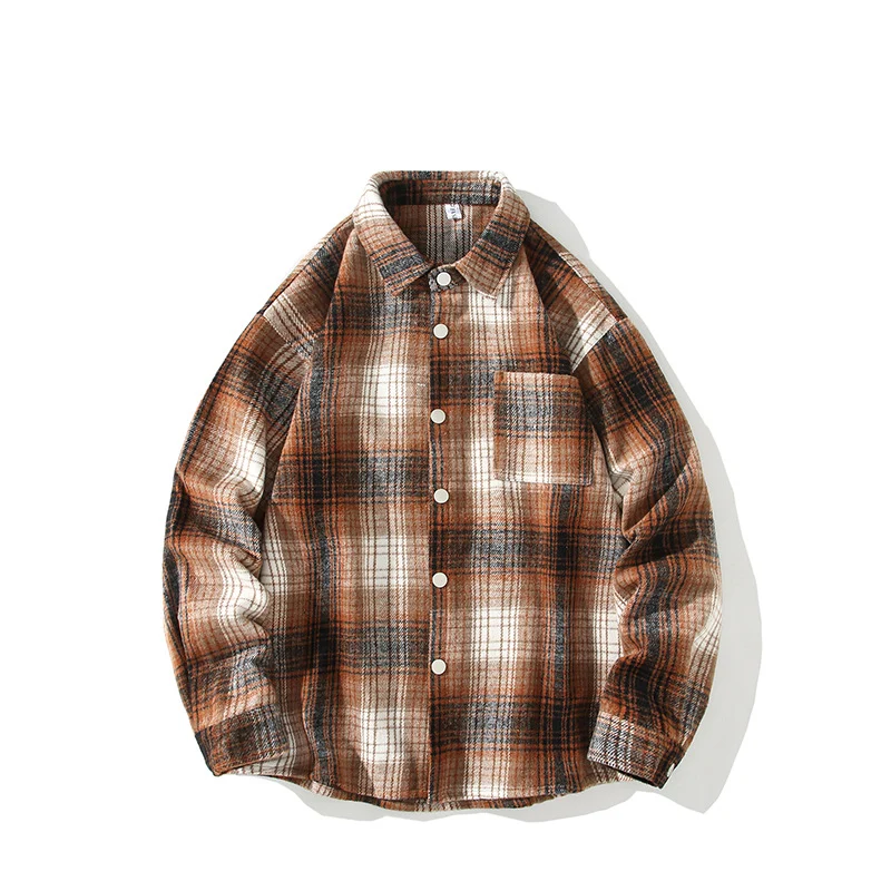 Herren Karierte Overshirt-Hemdjacke aus gebürstetem Baumwollmix mit Brusttasche Nord Taschen