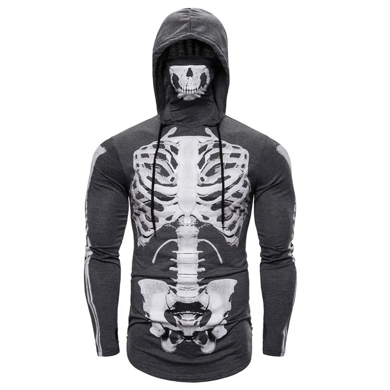 Herren Kapuzenpullover mit Skelett-Print, integriertem Multifunktionstuch und taillierter Passform Nord Taschen