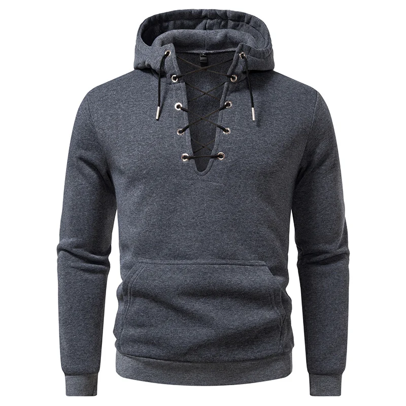 Herren Kapuzenpullover im Casual‑Look mit V‑Schnürung, Kängurutasche und gerippten Bündchen Nord Taschen