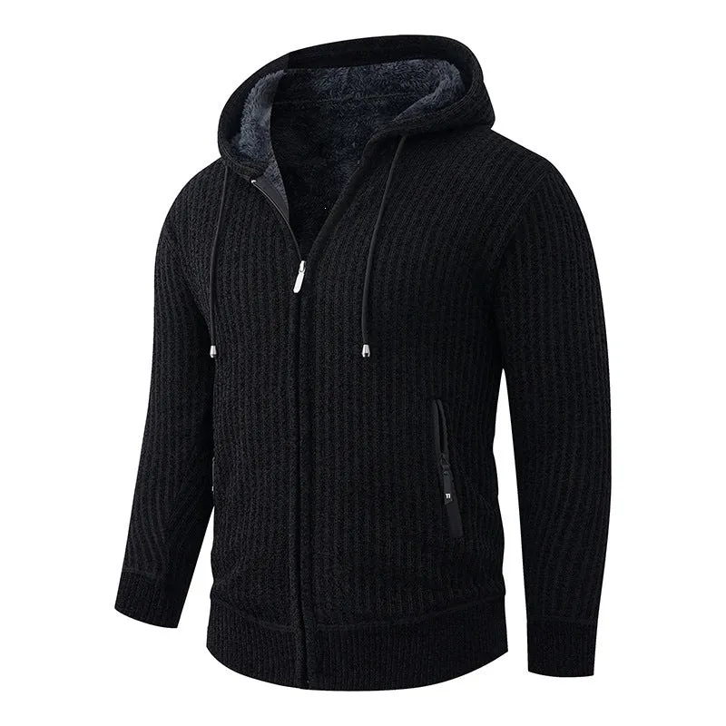 Herren Kapuzen-Strickjacke mit Teddyfutter und durchgehendem Reißverschluss Nord Taschen