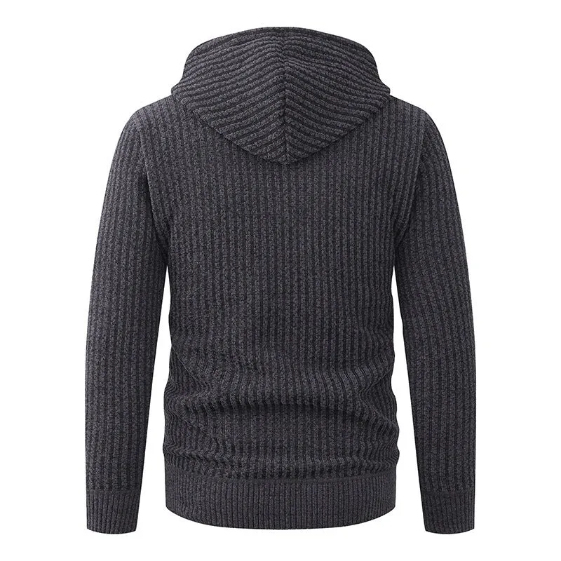 Herren Kapuzen-Strickjacke mit Teddyfutter und durchgehendem Reißverschluss Nord Taschen