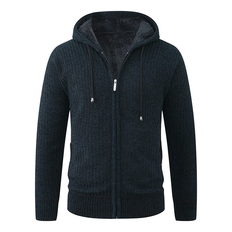 Herren Kapuzen-Strickjacke mit Teddyfutter und durchgehendem Reißverschluss Nord Taschen
