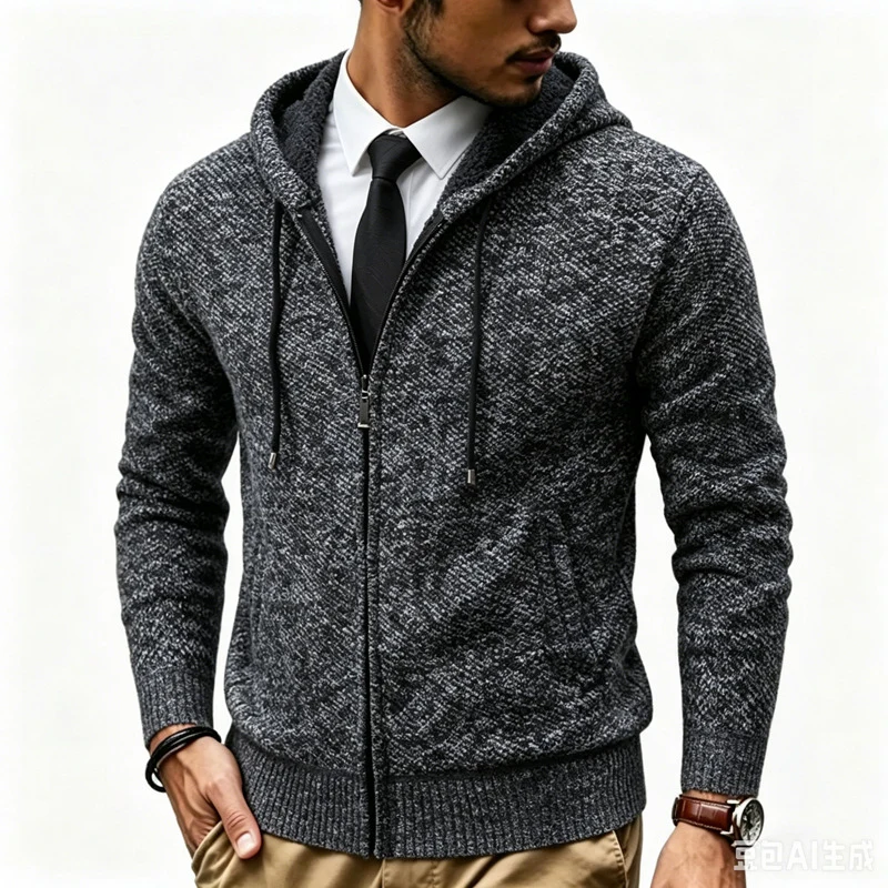 Herren Kapuzen-Strickjacke mit Teddyfutter und durchgehendem Reißverschluss Nord Taschen