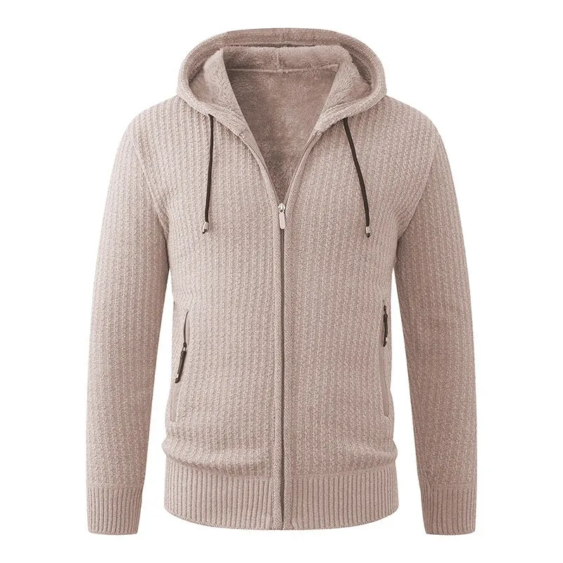 Herren Kapuzen-Strickjacke mit Teddyfutter und durchgehendem Reißverschluss Nord Taschen