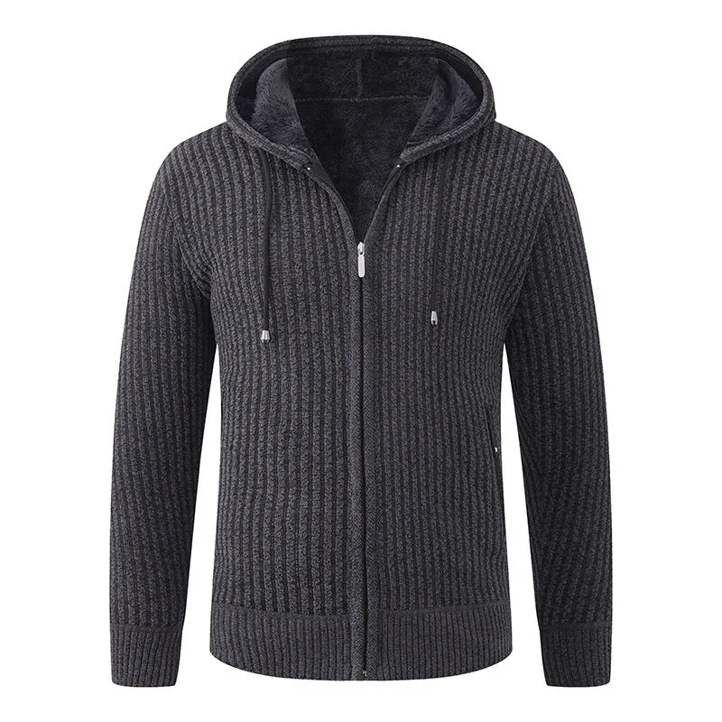 Herren Kapuzen-Strickjacke mit Teddyfutter und durchgehendem Reißverschluss Nord Taschen