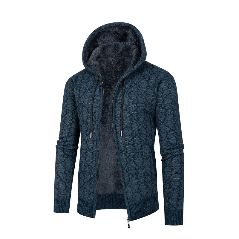Herren Kapuzen-Strickjacke mit Teddy-Futter und Rautenmuster Nord Taschen