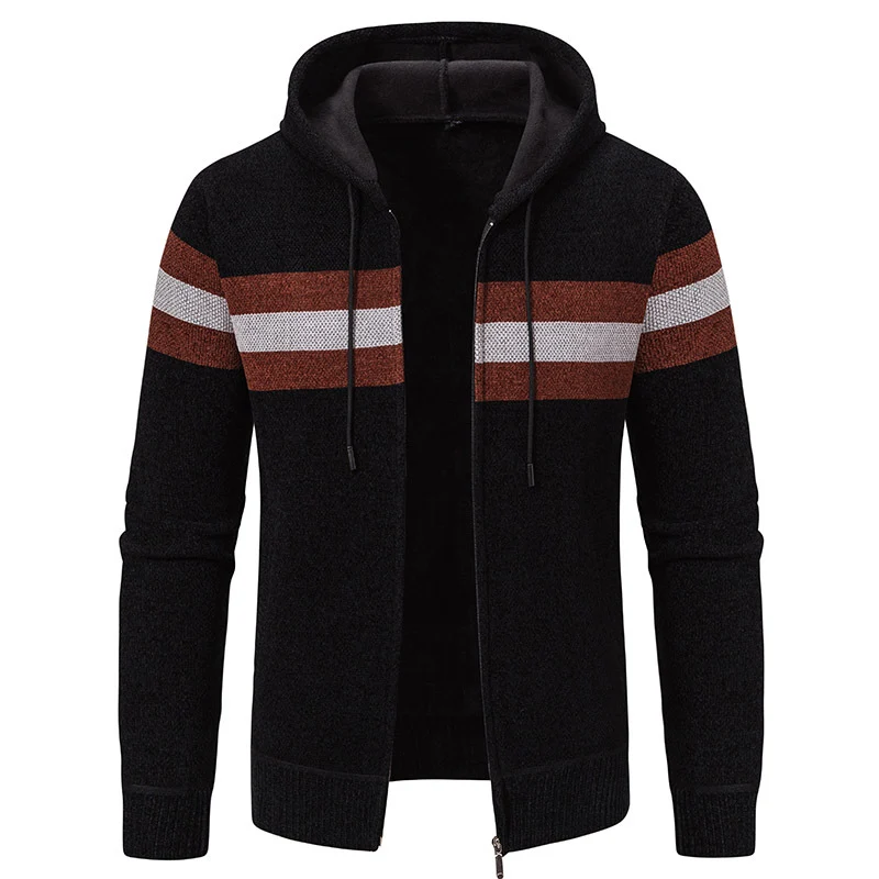 Herren Kapuzen-Strickjacke mit durchgehendem Reißverschluss, Kontraststreifen und Eingrifftaschen Nord Taschen