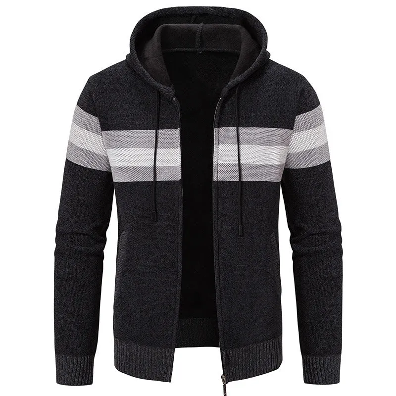 Herren Kapuzen-Strickjacke mit durchgehendem Reißverschluss, Kontraststreifen und Eingrifftaschen Nord Taschen