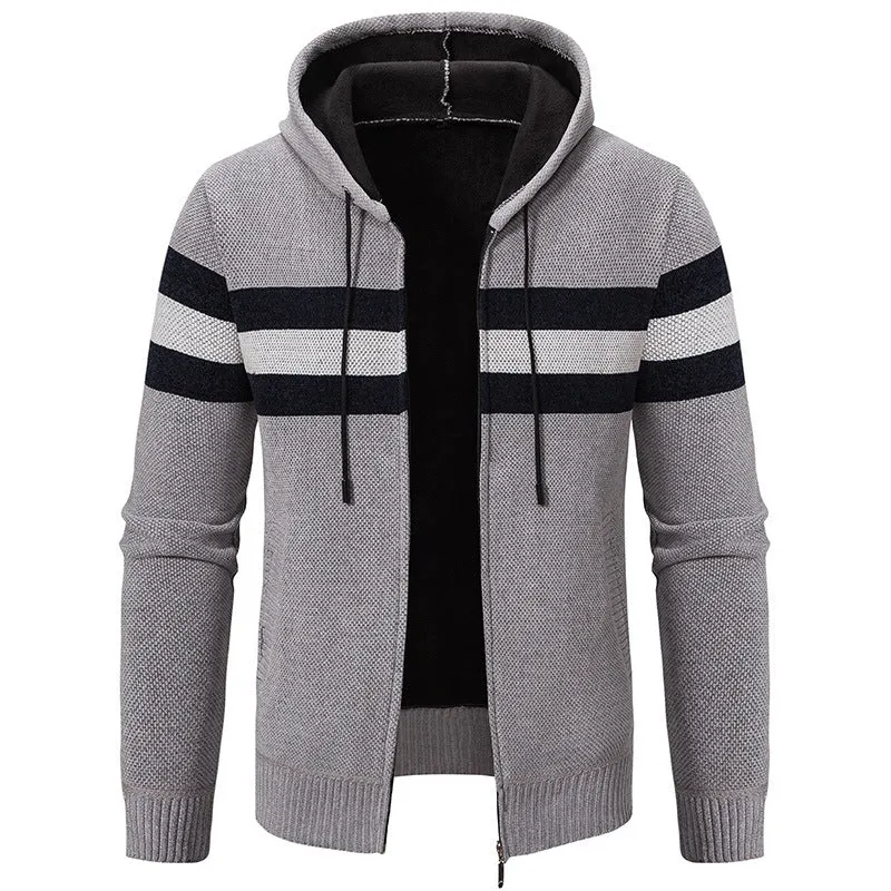 Herren Kapuzen-Strickjacke mit durchgehendem Reißverschluss, Kontraststreifen und Eingrifftaschen Nord Taschen
