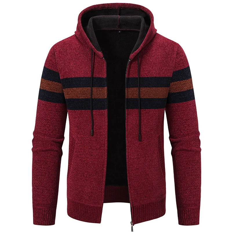 Herren Kapuzen-Strickjacke mit durchgehendem Reißverschluss, Kontraststreifen und Eingrifftaschen Nord Taschen