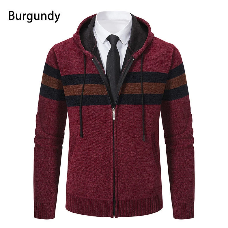 Herren Kapuzen-Strickjacke mit durchgehendem Reißverschluss, Kontraststreifen und Eingrifftaschen Nord Taschen