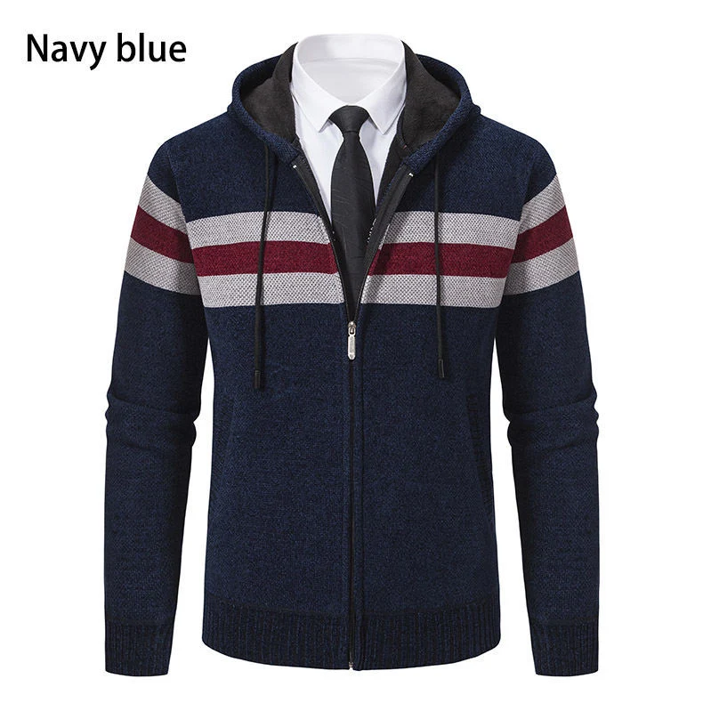 Herren Kapuzen-Strickjacke mit durchgehendem Reißverschluss, Kontraststreifen und Eingrifftaschen Nord Taschen