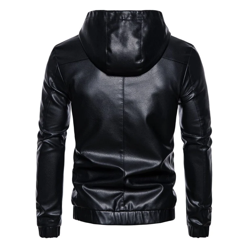 Herren Kapuzen-Lederjacke im Bikerstil mit Reißverschluss und schmaler Silhouette Nord Taschen