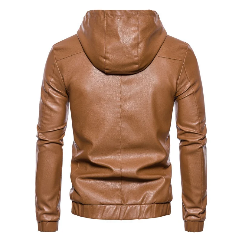 Herren Kapuzen-Lederjacke im Bikerstil mit Reißverschluss und schmaler Silhouette Nord Taschen