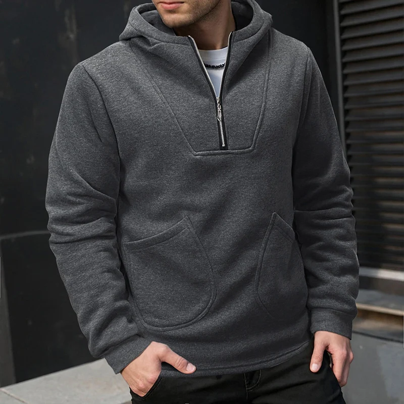 Herren Kapuzen-Halbzip-Pullover mit Kängurutasche und relaxed Fit Nord Taschen
