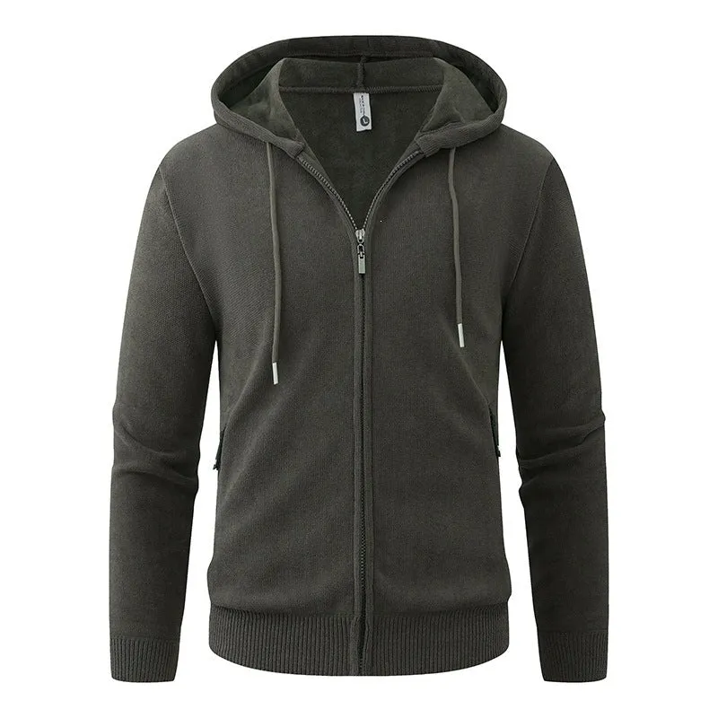 Herren Kapuzen-Fleecejacke mit durchgehendem Reißverschluss und gerippten Bündchen Nord Taschen